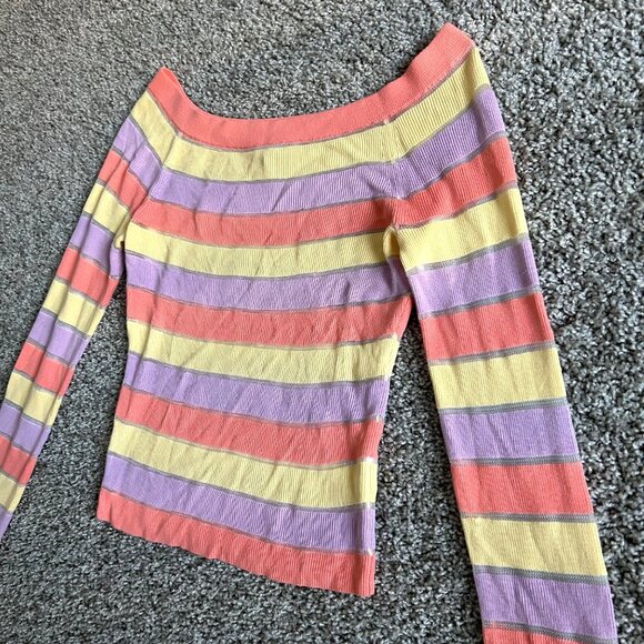 Intermix Womens Sz L Striped Off-The-Shoulder Knit Top Multicolor Long-Sleeve - Picture 4 of 9